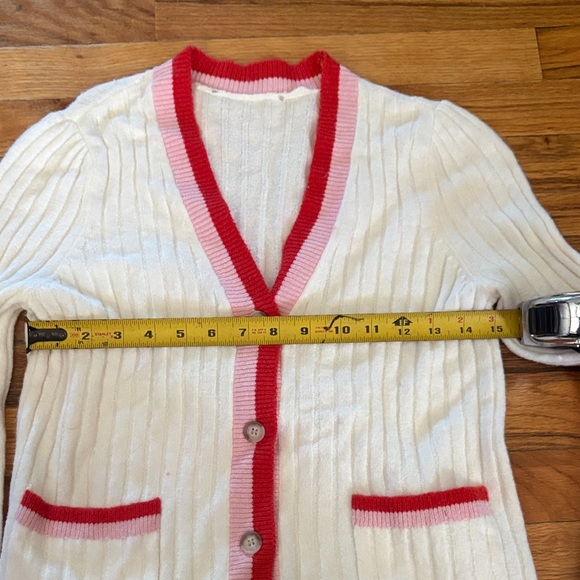 Women’s sweater| LOFT White Cardigan with Red and pink Trim💕❤️Size Small Exc! - Picture 5 of 8